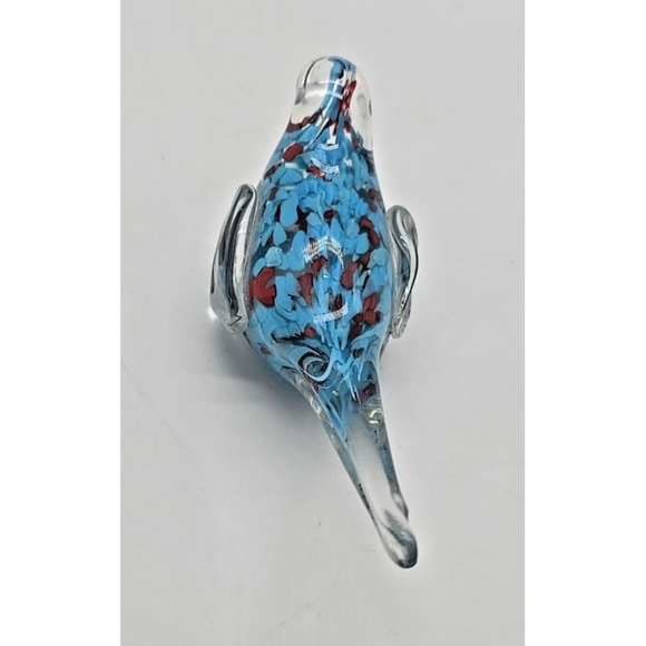 Hand Blown Art Glass Bird Paperweight Sommerso Blue & Red - Picture 5 of 8
